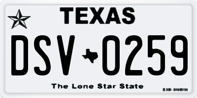 TX license plate DSV0259
