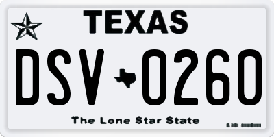 TX license plate DSV0260
