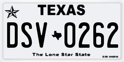 TX license plate DSV0262