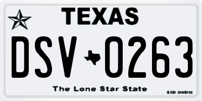 TX license plate DSV0263