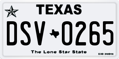 TX license plate DSV0265