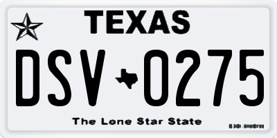 TX license plate DSV0275