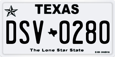 TX license plate DSV0280