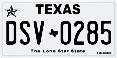 TX license plate DSV0285