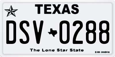 TX license plate DSV0288