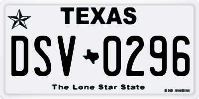 TX license plate DSV0296