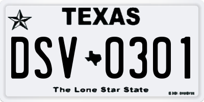 TX license plate DSV0301