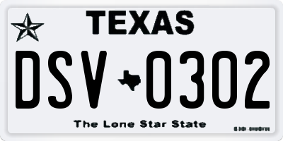 TX license plate DSV0302