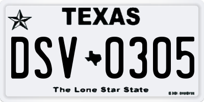 TX license plate DSV0305