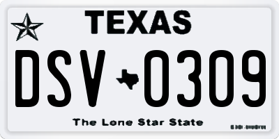TX license plate DSV0309