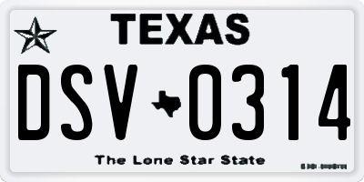 TX license plate DSV0314
