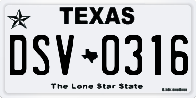 TX license plate DSV0316
