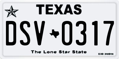 TX license plate DSV0317