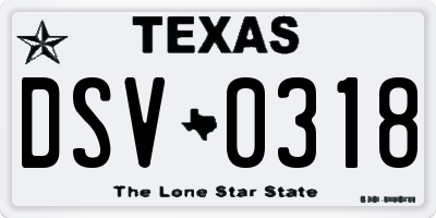 TX license plate DSV0318