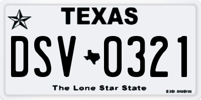 TX license plate DSV0321