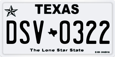 TX license plate DSV0322