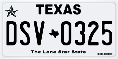 TX license plate DSV0325