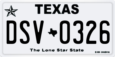 TX license plate DSV0326