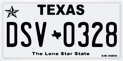 TX license plate DSV0328