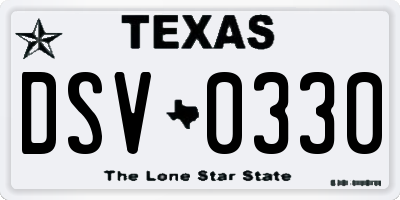 TX license plate DSV0330