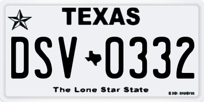 TX license plate DSV0332