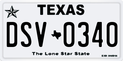 TX license plate DSV0340