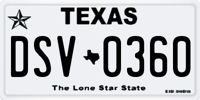 TX license plate DSV0360