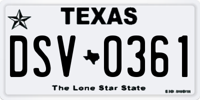 TX license plate DSV0361