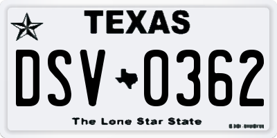 TX license plate DSV0362