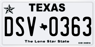 TX license plate DSV0363