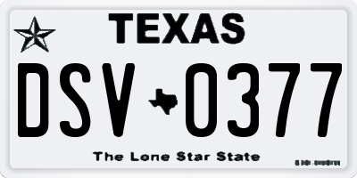 TX license plate DSV0377