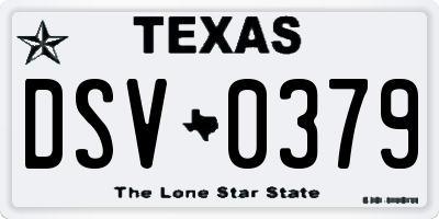 TX license plate DSV0379