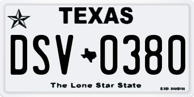 TX license plate DSV0380