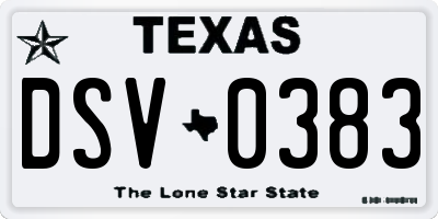 TX license plate DSV0383