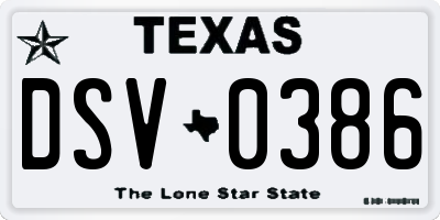 TX license plate DSV0386