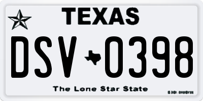 TX license plate DSV0398