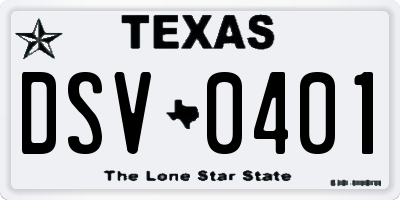 TX license plate DSV0401