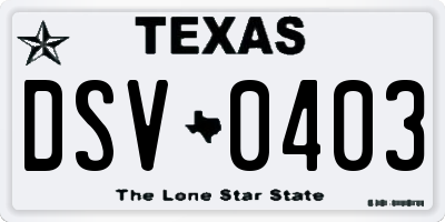 TX license plate DSV0403