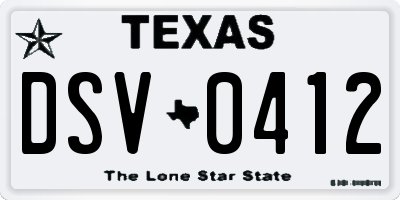 TX license plate DSV0412