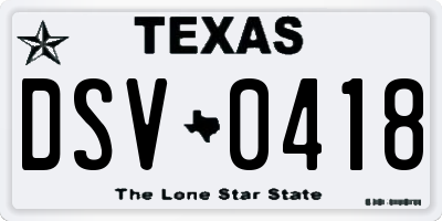 TX license plate DSV0418