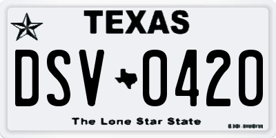 TX license plate DSV0420