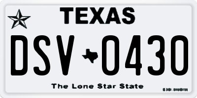 TX license plate DSV0430