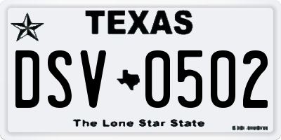 TX license plate DSV0502