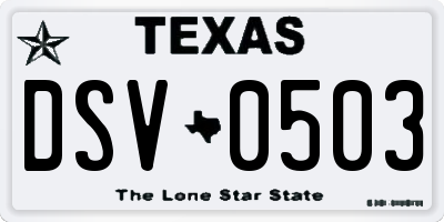 TX license plate DSV0503