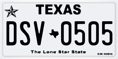 TX license plate DSV0505