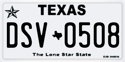 TX license plate DSV0508