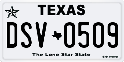 TX license plate DSV0509