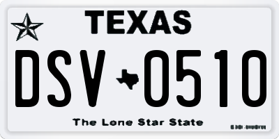 TX license plate DSV0510