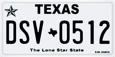TX license plate DSV0512