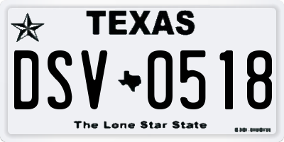 TX license plate DSV0518